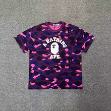 Load image into Gallery viewer, BAPE Classic Ape Camouflage Shark Size Print High Cotton Linen Short T-Shirt Loose Large Size Men's and Women's Half Sleeve Shirt