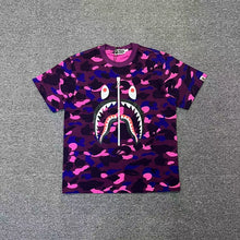 Load image into Gallery viewer, BAPE Classic Ape Camouflage Shark Size Print High Cotton Linen Short T-Shirt Loose Large Size Men's and Women's Half Sleeve Shirt