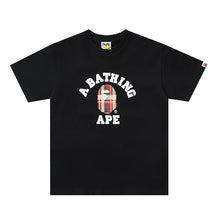 Load image into Gallery viewer, BAPE classic ape-man brown striped plaid monkey printed cotton linen loose large size Joker couple short sleeve T-shirt