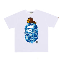 Load image into Gallery viewer, BAPE classic ape-man summer new lazy monkey cartoon printed short sleeve T-shirt couple loose Joker tops for men and women.