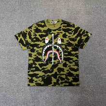 Load image into Gallery viewer, BAPE Classic Ape Camouflage Shark Size Print High Cotton Linen Short T-Shirt Loose Large Size Men's and Women's Half Sleeve Shirt
