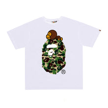 Load image into Gallery viewer, BAPE classic ape-man summer new lazy monkey cartoon printed short sleeve T-shirt couple loose Joker tops for men and women.