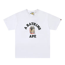 Load image into Gallery viewer, BAPE classic ape-man brown striped plaid monkey printed cotton linen loose large size Joker couple short sleeve T-shirt
