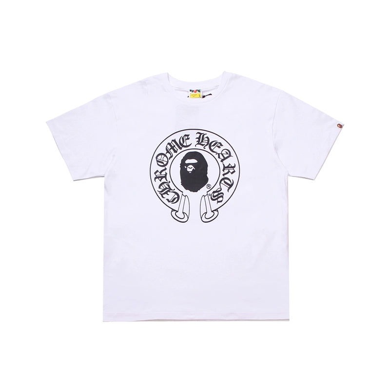 BAPE classic ape-man 270g high-quality cotton short T-shirt men and women joint monkey horseshoe printed couple half sleeve shirt.