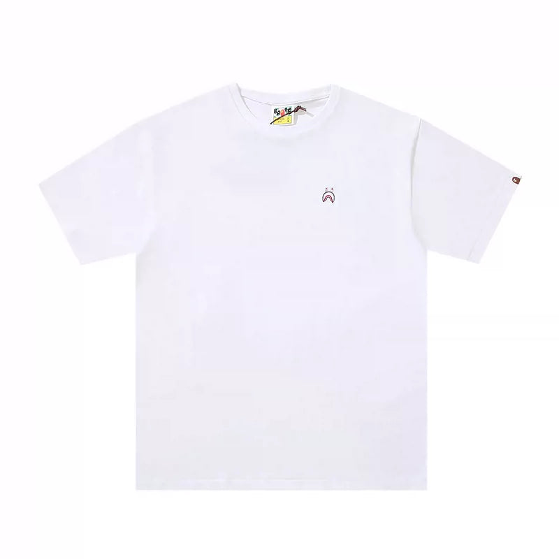 BAPE Classic Ape High Quality Shark Embroidery Small Label Simple Cotton Linen Seamless Cylinder Loose Large Size Short Sleeve T-Shirt