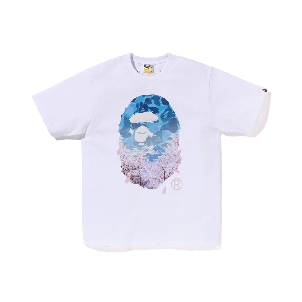 BAPE classic ape limited edition Mt. Fuji cherry blossom tree short T-shirt round neck loose and versatile unisex half-sleeved shirt trend