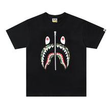 Load image into Gallery viewer, BAPE classic ape-man star with pure cotton linen camouflage zipper shark head loose large size short-sleeved T-shirt men and women street brand.
