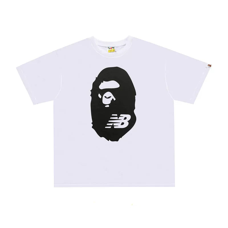 BAPE Classic Ape Man Pure Cotton Hemp Cylinder Seamless Loose Couple Wear NB Co branded Big Head Printed Short sleeved T-shirt for Men