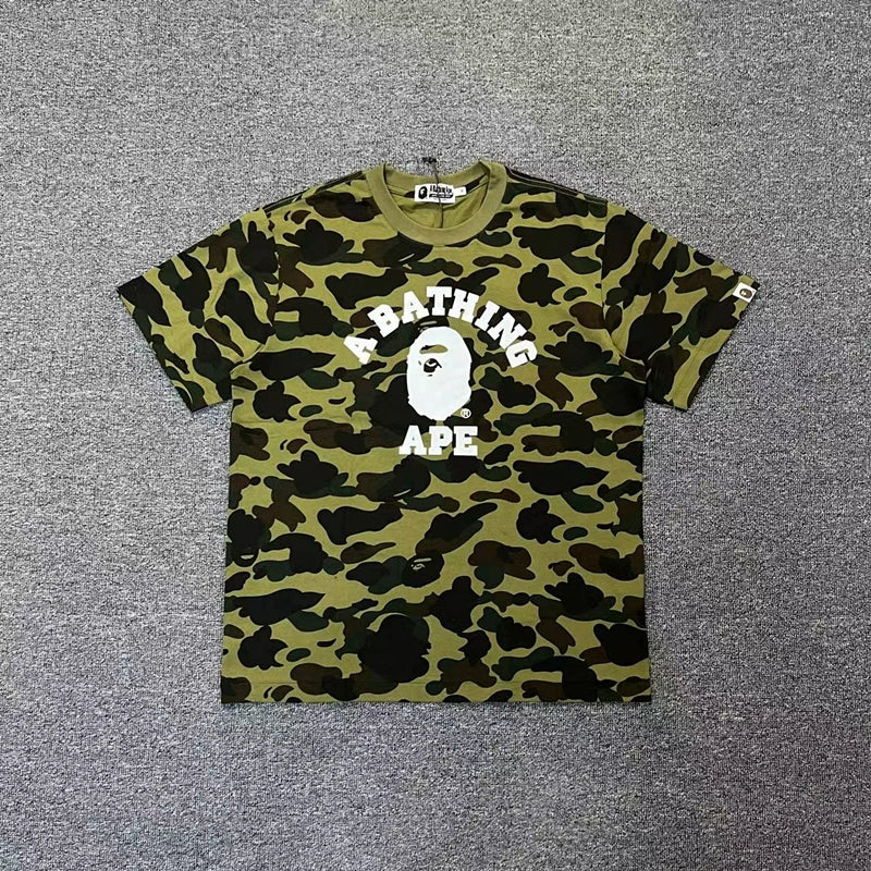 BAPE Classic Ape Camouflage Shark Size Print High Cotton Linen Short T-Shirt Loose Large Size Men's and Women's Half Sleeve Shirt