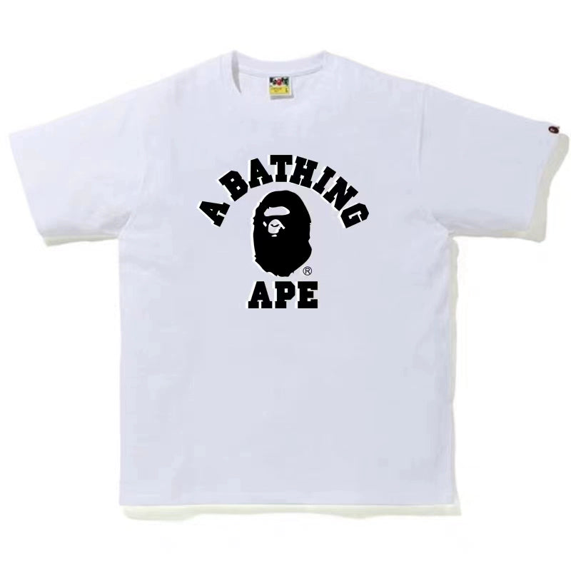 BAPE Classic Ape Summer New Black and White Solid Color Simple Print Cotton Short Sleeve Versatile Base Shirt for Men and Women