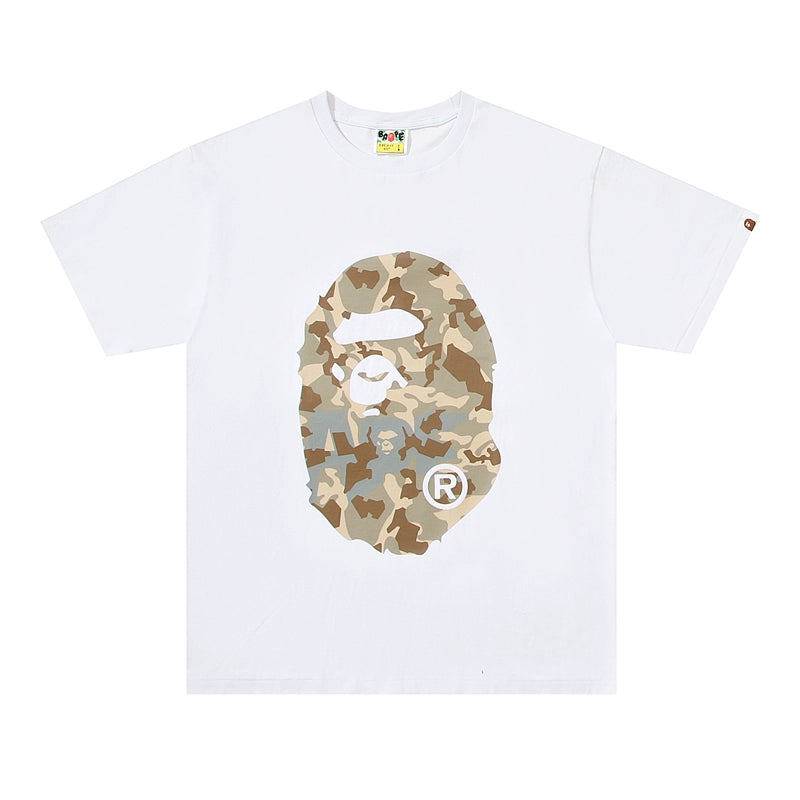 BAPE Classic Ape Summer Double-sided Camouflage Graffiti Print Loose Large Size Cylinder Seamless Cotton Linen Short Sleeve T-Shirt Men