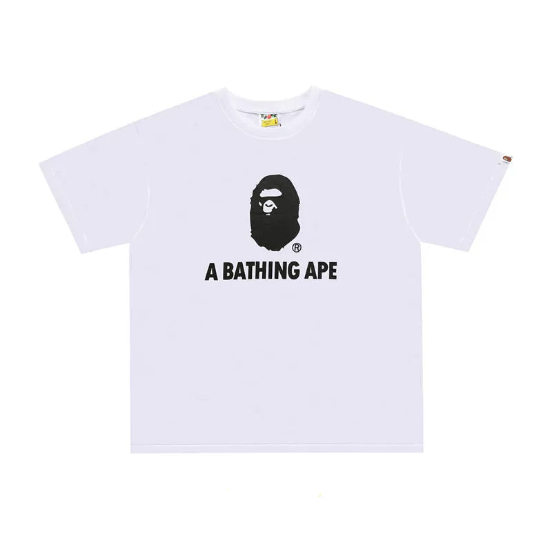 BAPE Classic Ape Japanese Solid Color Small Tip Print Pure Cotton Linen Seamless Cylinder Loose Large Size Short Sleeve T-Shirt Men