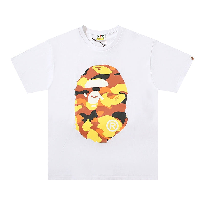 BAPE classic ape-man Japanese fashion brand new orange double-sided camouflage big flower seamless cylinder loose short-sleeved T-shirt male