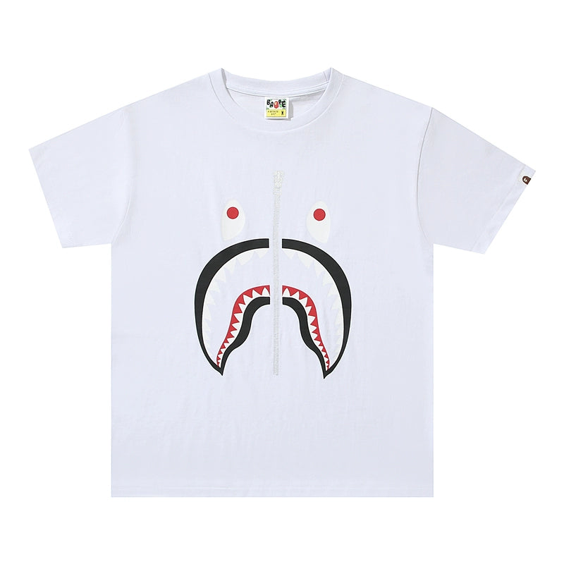 BAPE Classic Ape Shark Head Custom Seamless Cylinder Cotton Linen Loose Casual Couples Short Sleeve T-Shirt