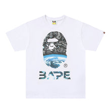 Load image into Gallery viewer, BAPE Classic Ape Man Pure Cotton Linen Starry Sky embellishment Earth Monkey Print Loose and Versatile Short sleeved T-shirt for Men and Women Couples
