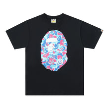 Load image into Gallery viewer, BAPE classic ape-man Japanese fashion brand spring and summer new marbled camouflage double-sided printed cotton linen short-sleeved T-shirt
