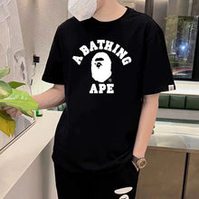 Load image into Gallery viewer, BAPE Classic Ape Summer New Black and White Solid Color Simple Print Cotton Short Sleeve Versatile Base Shirt for Men and Women
