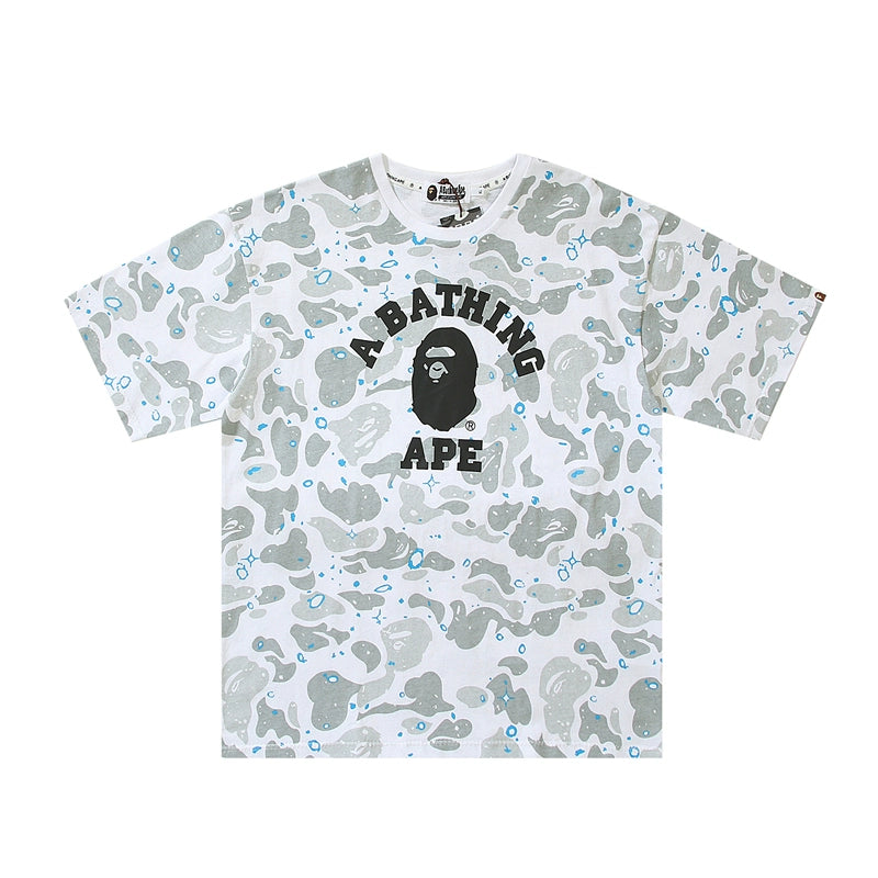 BAPE Classic Ape Man High Edition Customized Cylinder Seamless Starry Night Glow Little Monkey Head Loose Pure Cotton Linen Men's and Women's Short sleeved T-shirt