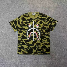 Load image into Gallery viewer, BAPE Classic Ape Camouflage Shark Size Print High Cotton Linen Short T-Shirt Loose Large Size Men&#39;s and Women&#39;s Half Sleeve Shirt
