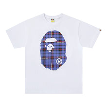 Load image into Gallery viewer, BAPE Classic Ape Man Double sided Red and Blue Large Plaid Letter Pattern Loose Large Seamless Cylinder Pure Cotton Linen Short sleeved T-shirt
