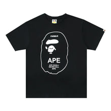 Load image into Gallery viewer, BAPE Classic Ape Man Black and White Line Hollow LOGO Printed Seamless Cylinder Pure Cotton and Hemp Short sleeved T-shirt for Men and Women Couples
