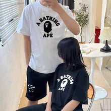 Load image into Gallery viewer, BAPE Classic Ape Summer New Black and White Solid Color Simple Print Cotton Short Sleeve Versatile Base Shirt for Men and Women
