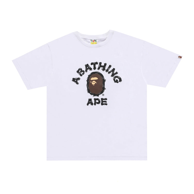 BAPE Classic Ape Man 270g High Quality Cotton Short T-shirt Painted Graffiti Pattern Letter Printing Loose Bottom Half Sleeve