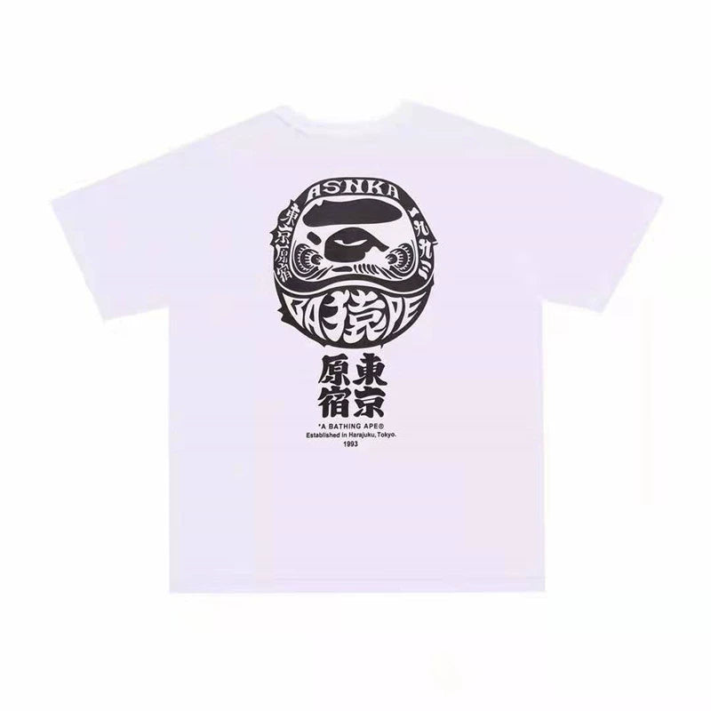 BAPE classic ape-man Japan Tokyo Harajuku Dharma pattern big printing seamless cylinder pure cotton Ma Chao brand short-sleeved T-shirt