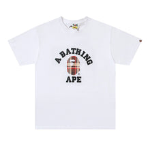 Load image into Gallery viewer, BAPE classic ape-man brown striped plaid monkey printed cotton linen loose large size Joker couple short sleeve T-shirt
